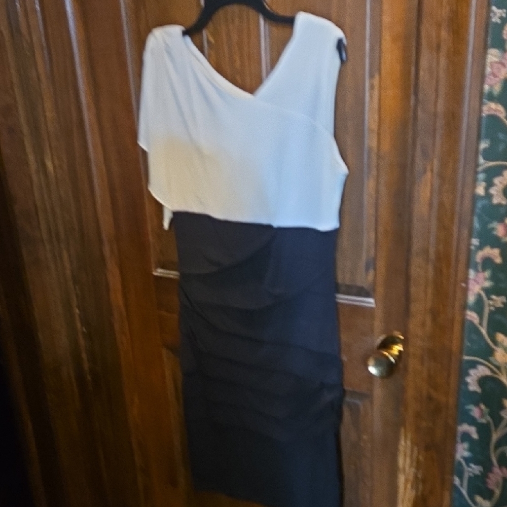 Valerie Bertinelli One Shoulder Black and White Dress
